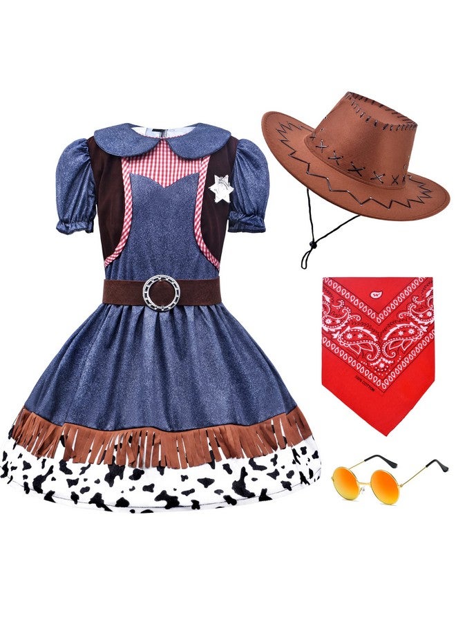 ZZIHAN ZZIHAN Kids Cowgirl Costume Dress Outfits for Girls Role Play Cowboy Cowgirl Hat Bandanas Belt Sunglasses Dress up Accessories for Toddlers Girls Birthday Party Halloween Christmas Cosplay Gift 3-5T  - Image 1