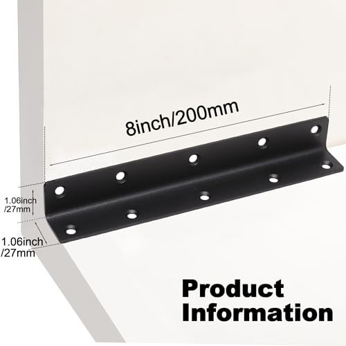 Redunest L Bracket Heavy Duty Corner Brace 10 Pack 8 Metal Shelf Bracket Angle Bracket for Shelves Black Metal Braces for Wood 200mm Overall Length - Image 3