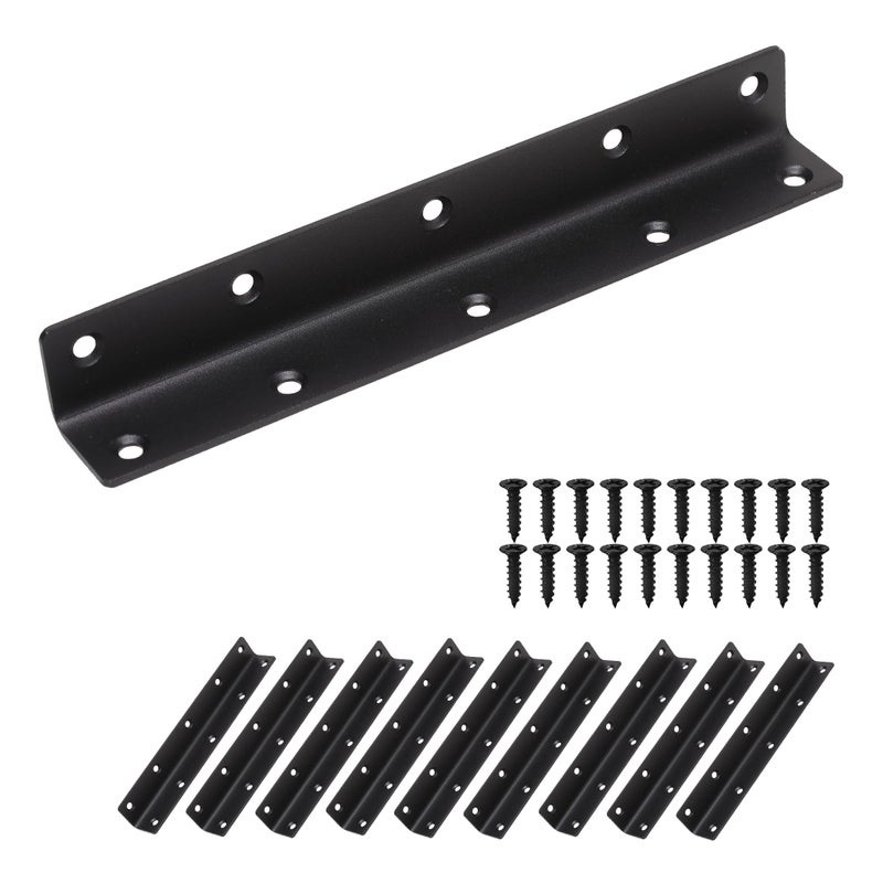 Redunest L Bracket Heavy Duty Corner Brace 10 Pack 8 Metal Shelf Bracket Angle Bracket for Shelves Black Metal Braces for Wood 200mm Overall Length - Image 2