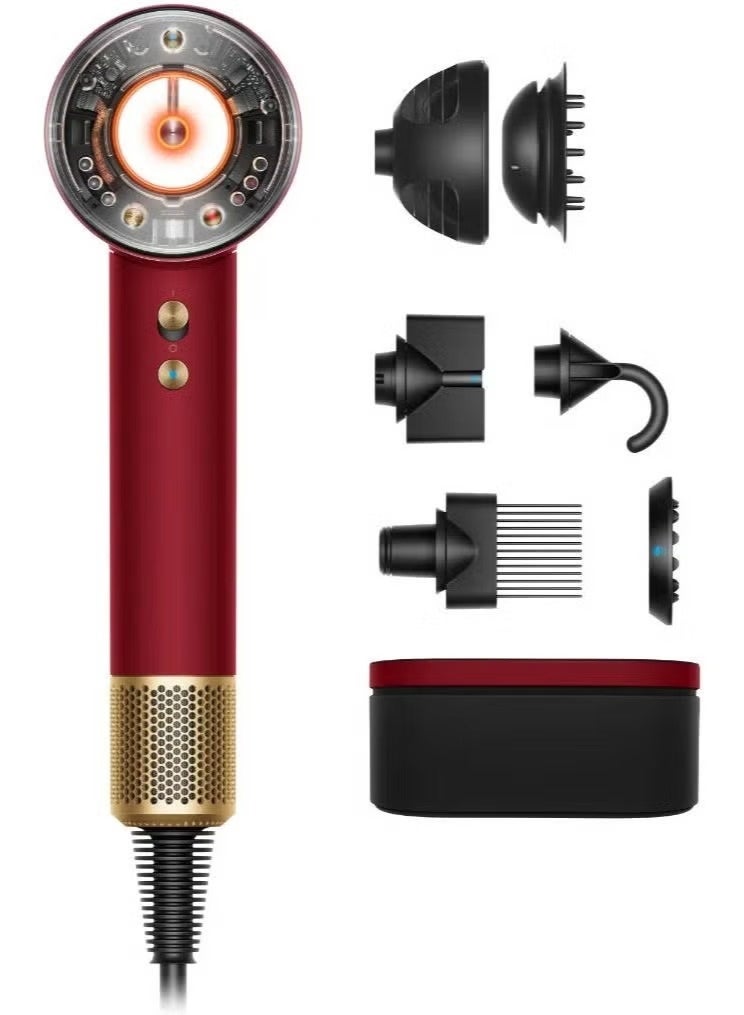 DS Dyshayan Supersonic Nural Hair Dryer, Scalp Protect Button, Instant Control, 3 Precise Airflow Settings, 4 Precise Heat Settings, Pause Detect Technology, Red Velvet/Gold | HD16 - Image 1