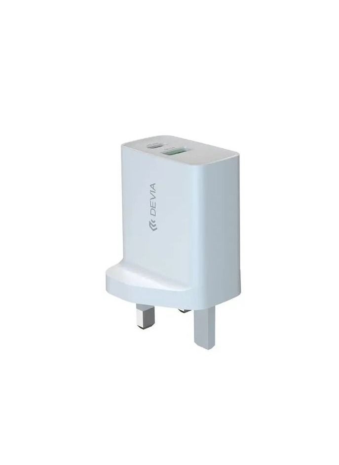 devia - Smart Series PD & amp QC Quick Charger UK 20W with Type-C to Lightning Cable 1M and USB to Type-C Cable 1M - White - Image 1