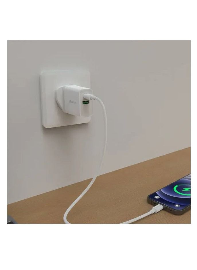 devia - Smart Series PD & amp QC Quick Charger UK 20W with Type-C to Lightning Cable 1M and USB to Type-C Cable 1M - White - Image 1