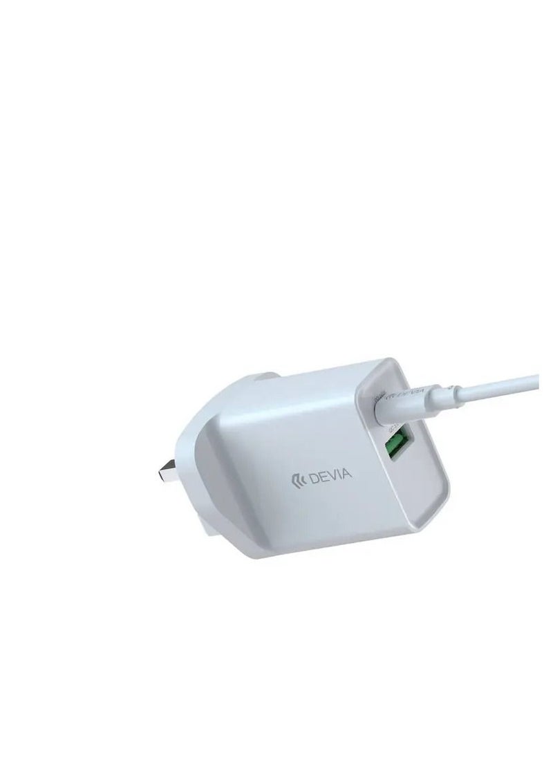 devia - Smart Series PD & amp QC Quick Charger UK 20W with Type-C to Lightning Cable 1M and USB to Type-C Cable 1M - White - Image 1