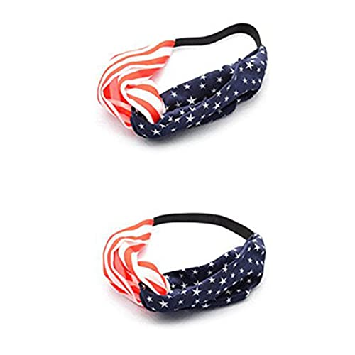 Tovip 2PCS New American Flag Headband USA 4th of July Head wrap Fashion Elastic Hair Bands Bandana Turban Hair Accessories - Image 1