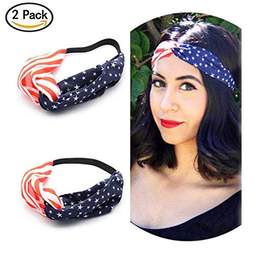 Tovip 2PCS New American Flag Headband USA 4th of July Head wrap Fashion Elastic Hair Bands Bandana Turban Hair Accessories - Image 2