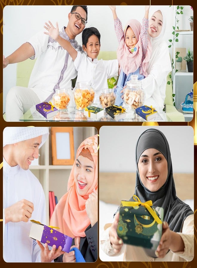 Qilery 32 Pack Ramadan Eid Mubarak Favor Boxes Gold Moon Star Ramadan Kareem Treat Boxes Square Candy Gift Wrap Box with Ribbon for Muslim Party - Image 5