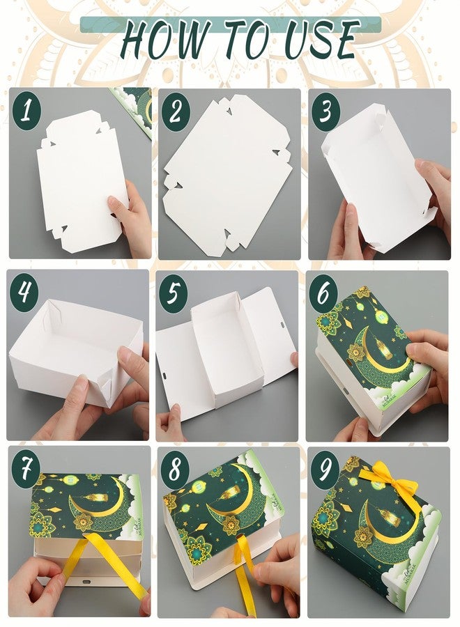 Qilery 32 Pack Ramadan Eid Mubarak Favor Boxes Gold Moon Star Ramadan Kareem Treat Boxes Square Candy Gift Wrap Box with Ribbon for Muslim Party - Image 4