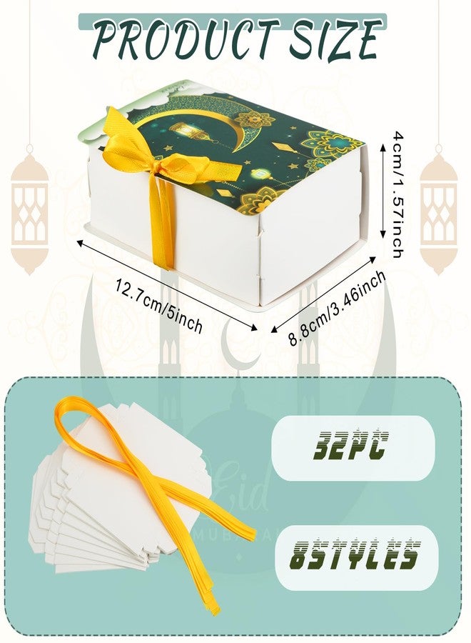 Qilery 32 Pack Ramadan Eid Mubarak Favor Boxes Gold Moon Star Ramadan Kareem Treat Boxes Square Candy Gift Wrap Box with Ribbon for Muslim Party - Image 3
