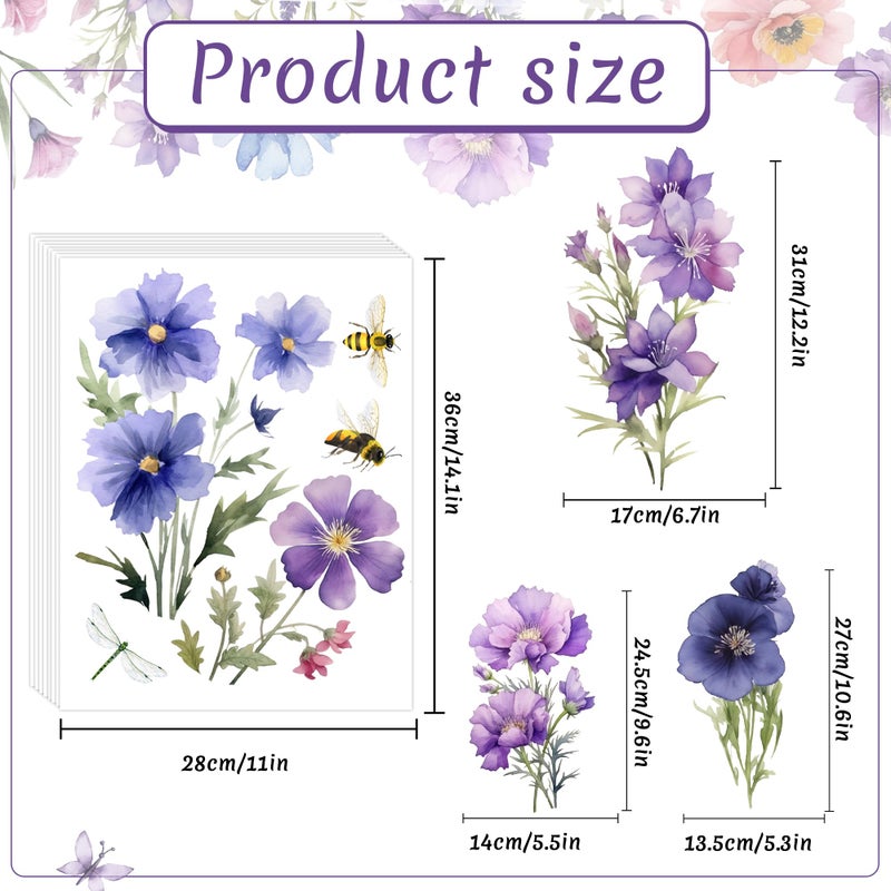 Sondeng 9 Pieces Flowers Wall Decals Flower Decals for Walls Vinyl Flowers Wall Stickers Peel and Stick Removable Butterfly Spring Floral Wall Decals Wall Art Decals Decor for Girls Bedroom Living Room - Image 2