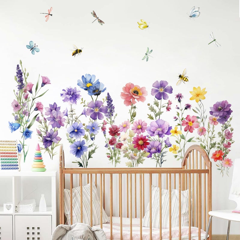 Sondeng 9 Pieces Flowers Wall Decals Flower Decals for Walls Vinyl Flowers Wall Stickers Peel and Stick Removable Butterfly Spring Floral Wall Decals Wall Art Decals Decor for Girls Bedroom Living Room - Image 5