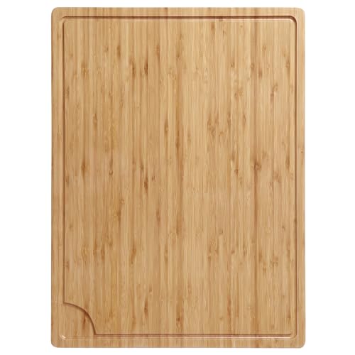 Takywep 24" Large Bamboo Cutting Boards for Kitchen, Wood Stovetop Cover, Extra Large Wood Cutting Board with Deep Juice Groove and Handle, Heavy Duty Chopping board - Image 1
