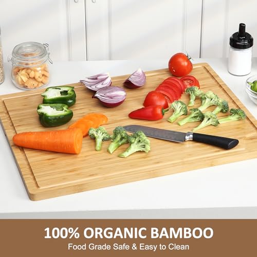 Takywep 24" Large Bamboo Cutting Boards for Kitchen, Wood Stovetop Cover, Extra Large Wood Cutting Board with Deep Juice Groove and Handle, Heavy Duty Chopping board - Image 5