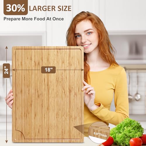 Takywep 24" Large Bamboo Cutting Boards for Kitchen, Wood Stovetop Cover, Extra Large Wood Cutting Board with Deep Juice Groove and Handle, Heavy Duty Chopping board - Image 2