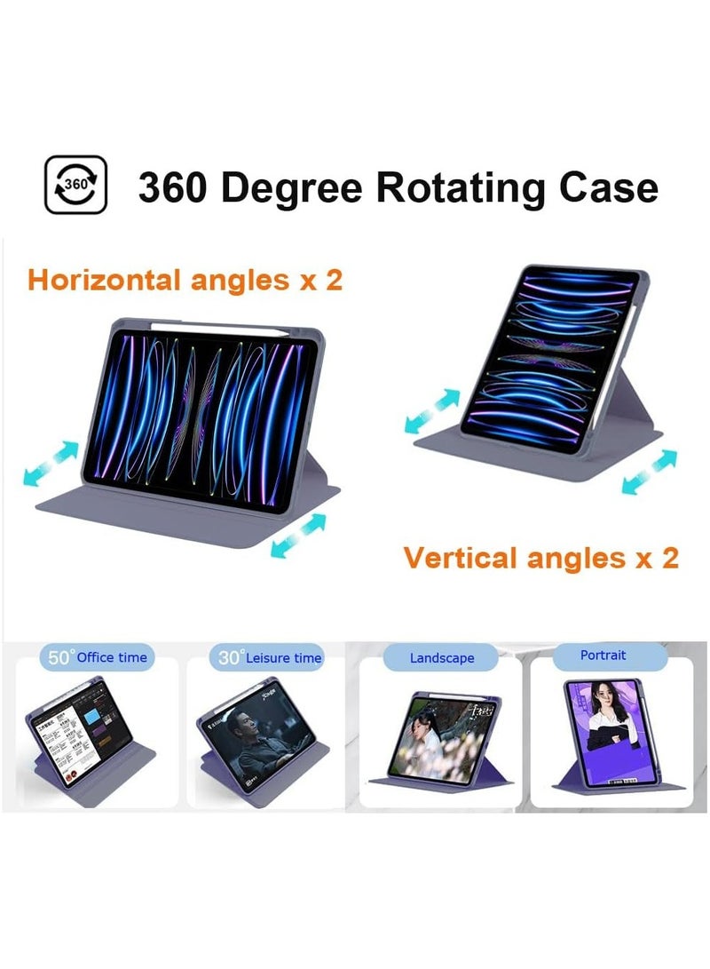 DUSALA Rotating Case for iPad Pro 11 Inch 4th/3rd/2nd Generation (2022/2021/2020) with Pencil Holder,360 Degree Rotation Protective Stand Slim Cover Clear Back, Auto Wake/Sleep (iPad Pro 11) - Image 3