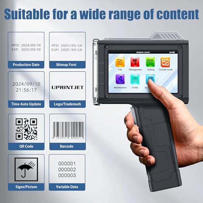 HANDHELD INKJET PRINTER BT-HH6205B, 0.5 INCHES PRINT HEIGHT INKJET CODER WITH 42ML FAST-DRYING INK DATE PRINTER SUPPORT VARIABLE TEXT/NUMBER/QRCODE, BATCH CODE PRINTER SUPPORT EXTRA FONT - Image 3
