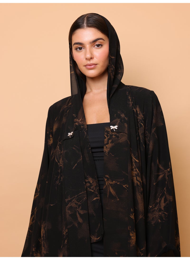 IKKXA Midnight Orange Floral Printed Abaya - Image 3