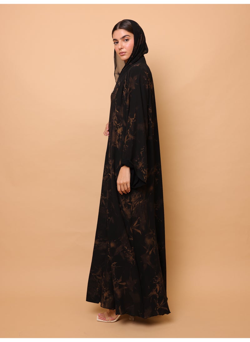 IKKXA Midnight Orange Floral Printed Abaya - Image 5