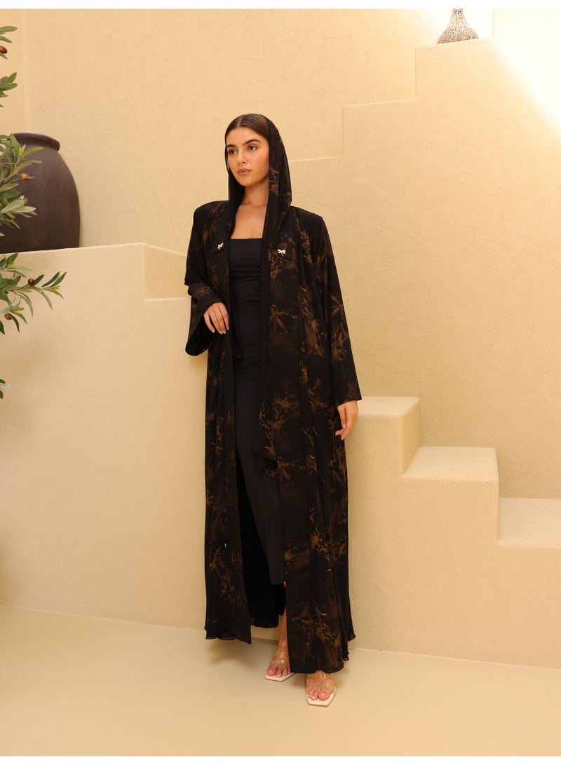 IKKXA Midnight Orange Floral Printed Abaya - Image 1