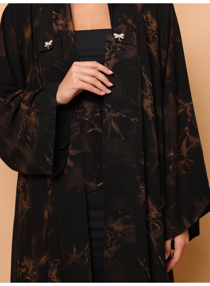 IKKXA Midnight Orange Floral Printed Abaya - Image 2
