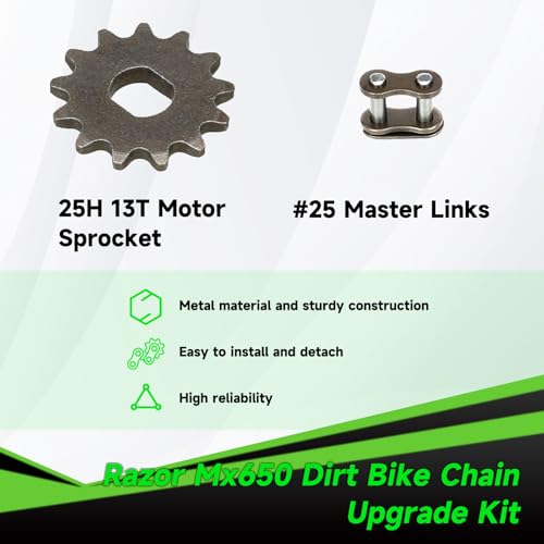 XIKOBY 25H Chain 132 Link 13 Tooth Sprocket Compatible with Razor MX650 MX500 RSF650 SX500 Mcgrath Electric Dirt Bike MY1020 Motor Mini Pit Bike Rocket Scooter Motocross Parts with Chain Tensioner - Image 4