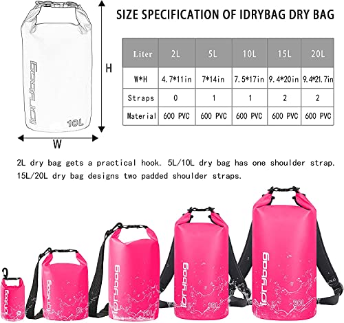 IDRYBAG Dry Bag for Kayaking Waterproof 2L/5L/10L/15L/20L, Small Dry Sack Waterproof Bag for Boating - Image 3