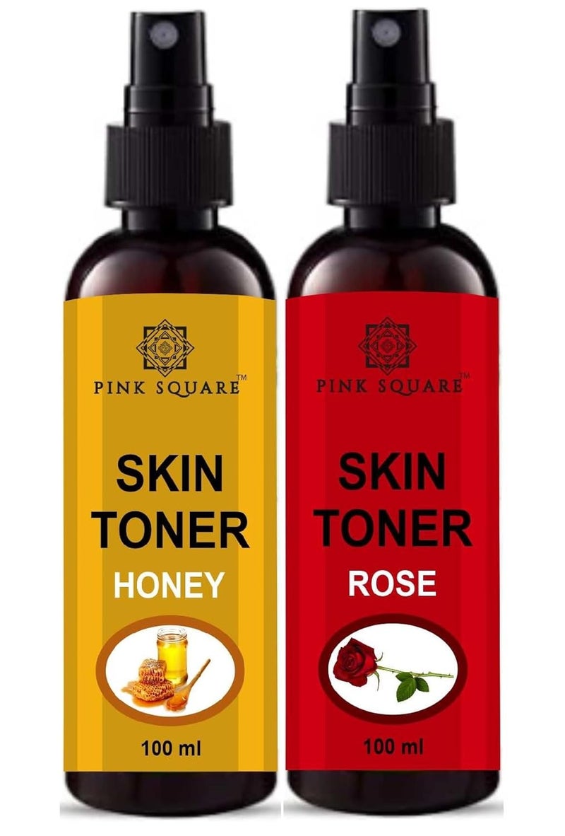 Pink Square Honey toner 100ML  Rose Petal Face Toner 100ML Rejuvenate The Skin  Restores pH Balance  Deep Cleanses Pores  Prevents Skin Infections Pack of 2 - Image 1