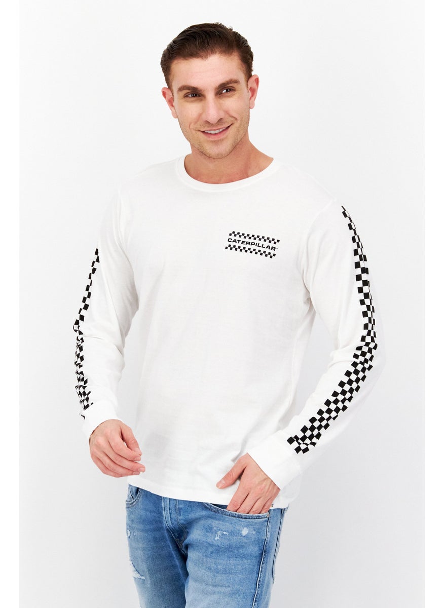 CATERPILLAR - Men Crew Neck Long Sleeve Brand Logo T-Shirts, White/Black - Image 1