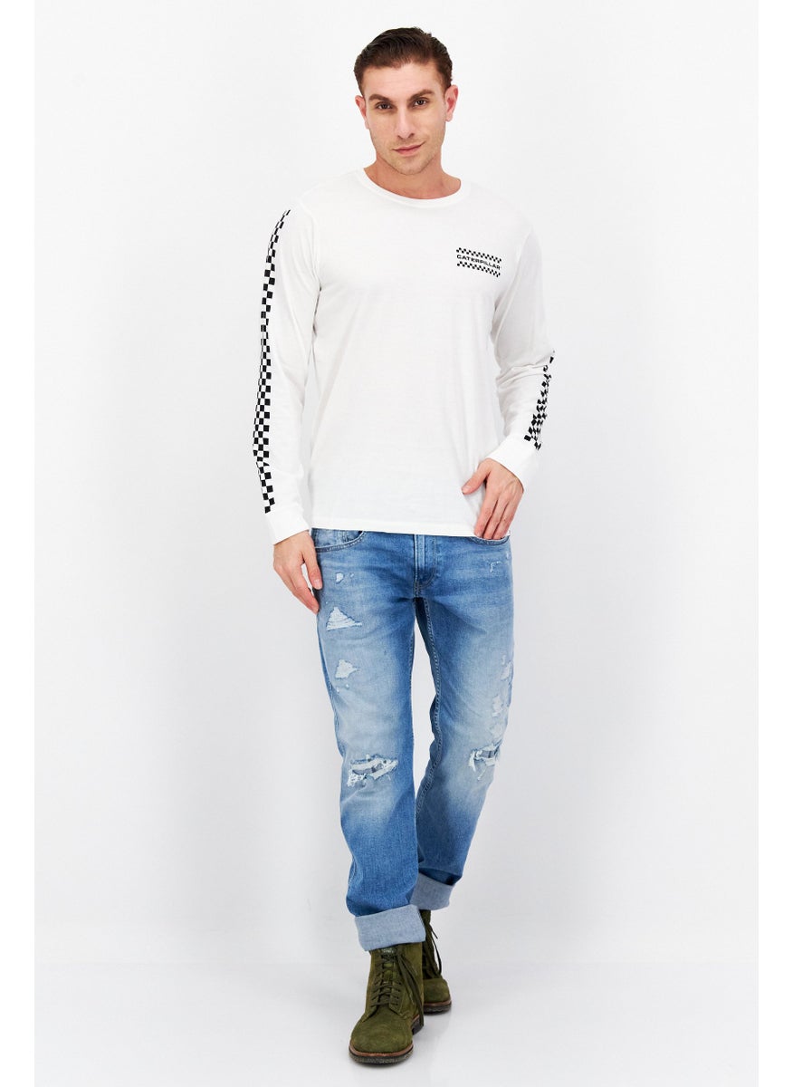 CATERPILLAR - Men Crew Neck Long Sleeve Brand Logo T-Shirts, White/Black - Image 1