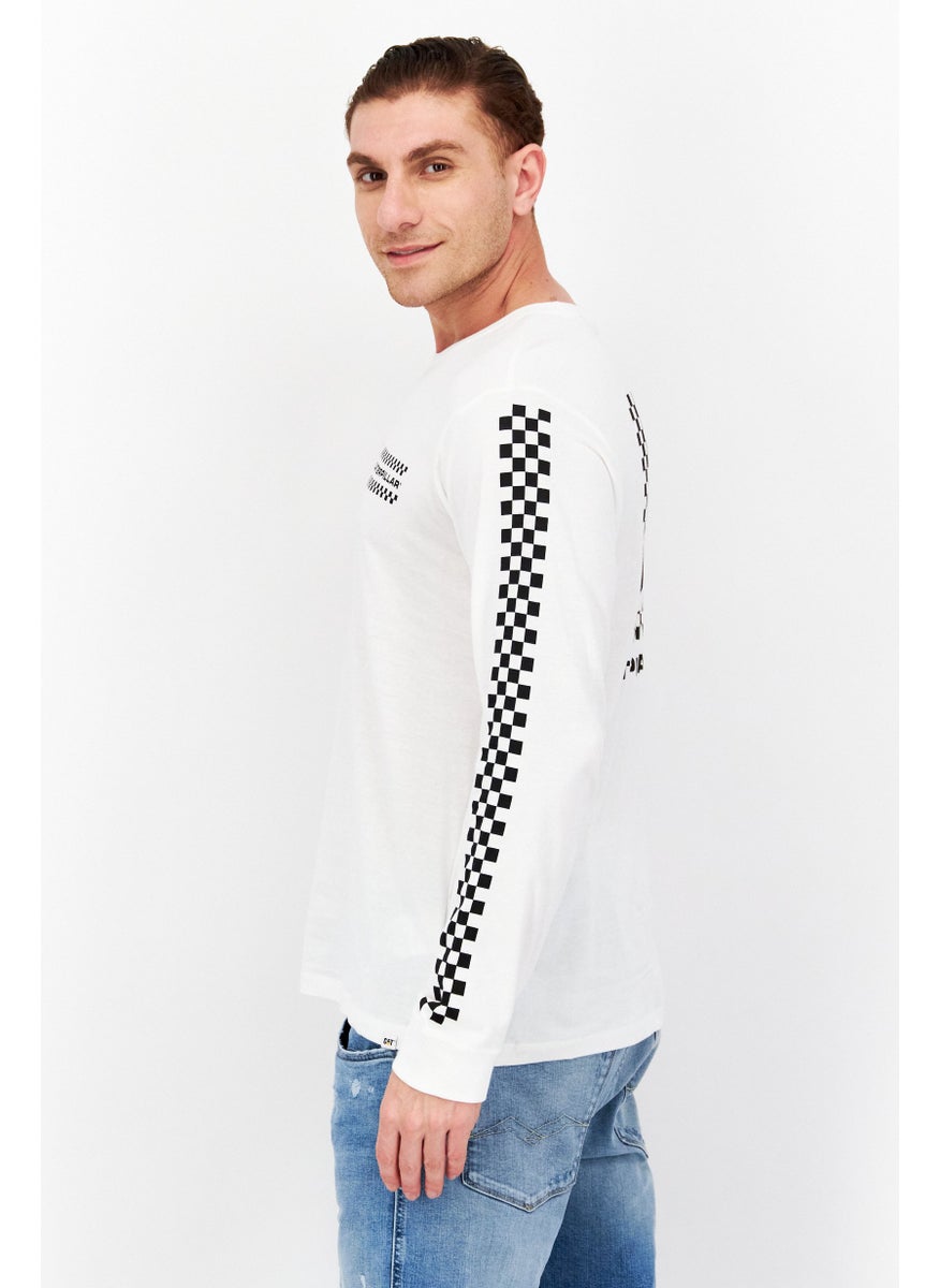 CATERPILLAR - Men Crew Neck Long Sleeve Brand Logo T-Shirts, White/Black - Image 1