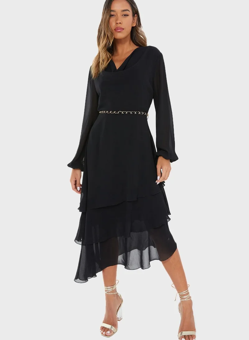 QUIZ Cowl Neck Ballon Sleeve Dress