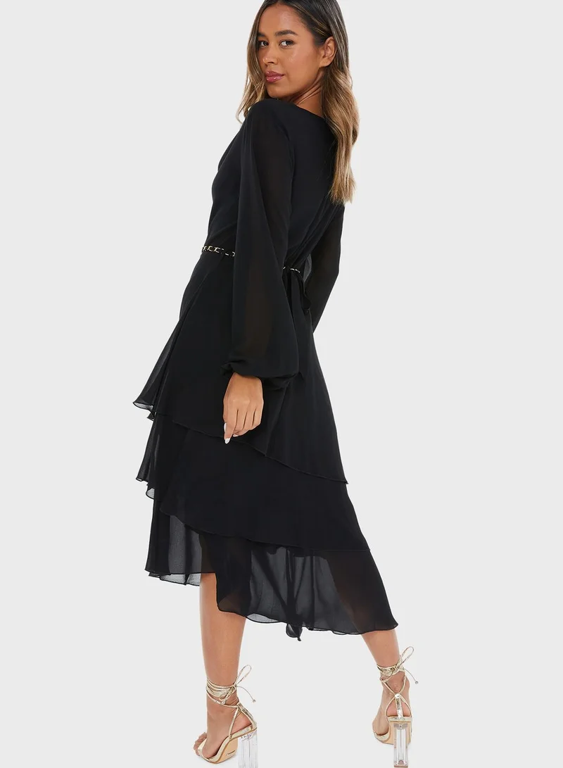 QUIZ Cowl Neck Ballon Sleeve Dress