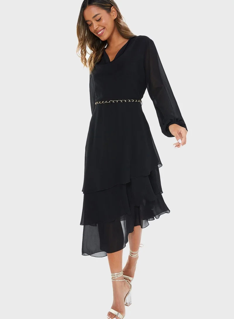 QUIZ Cowl Neck Ballon Sleeve Dress