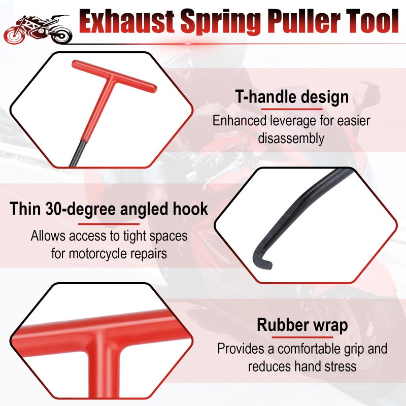 ecocstm 2 PCS Exhaust Spring Puller Tool, Motorcycle Exhaust Spring Hook, T Shaped Handle Spring Removal Tool with Rubber Coating, Snowmobile Accessories for Motorcycle Dirt Bike (Red and Black) - Image 5