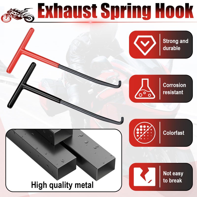 ecocstm 2 PCS Exhaust Spring Puller Tool, Motorcycle Exhaust Spring Hook, T Shaped Handle Spring Removal Tool with Rubber Coating, Snowmobile Accessories for Motorcycle Dirt Bike (Red and Black) - Image 4