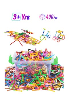 ZCM-HAPPY 400 Pcs Construction Building Blocks Bars DIY Interlocking Set 3D Intelligence Educational Building Sticks Geometry Shape Stacking Building Toys with Storage Box  - Image 1