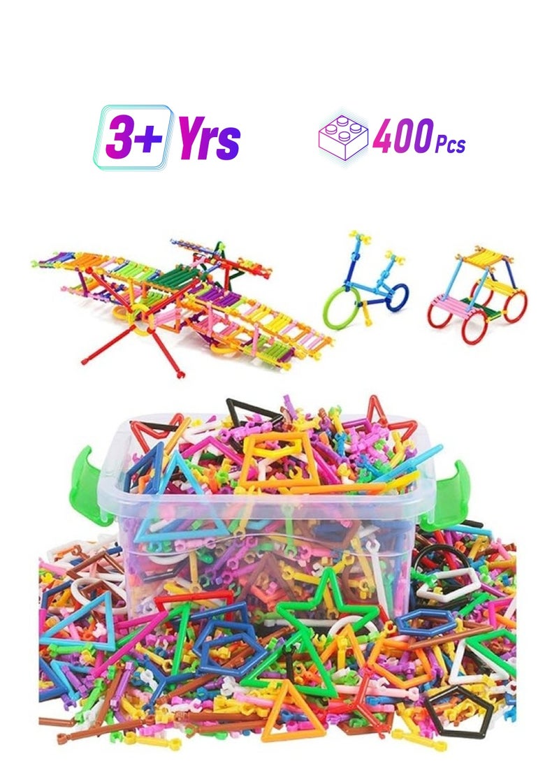 ZCM-HAPPY - 400 Pcs Construction Building Blocks Bars DIY Interlocking Set 3D Intelligence Educational Building Sticks Geometry Shape Stacking Building Toys with Storage Box - Image 1