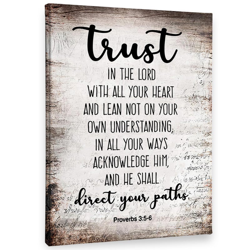 PHAMTE Proverbs 3:5-6 Trust In The Lord With All Your Heart Christian Wall Art, Bible Scripture Wall Decor, Christian Bible Scripture Print Framed Canvas Wall Art Home Room Office Church Decorï¼ˆ11x14ï¼‰ - Image 1