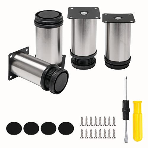 BQLZR Stainless Steel Kitchen Adjustable Feet Round 2" Dia Furniture Leg with 16 Screws and a Screwdriver Pack of 4 - Image 1