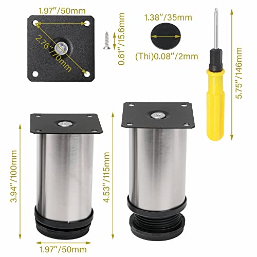 BQLZR Stainless Steel Kitchen Adjustable Feet Round 2" Dia Furniture Leg with 16 Screws and a Screwdriver Pack of 4 - Image 4