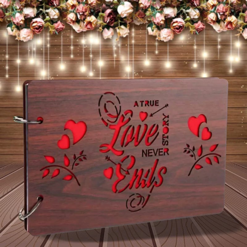 WallDaddy WallDaddy Scrapbook Crafts True Love Story Scrap Book Wooden Photo Album 40 Black Color Paper Size 22 X 16 cm Wooden Photo Book Photo Size Supported 8x6 inch