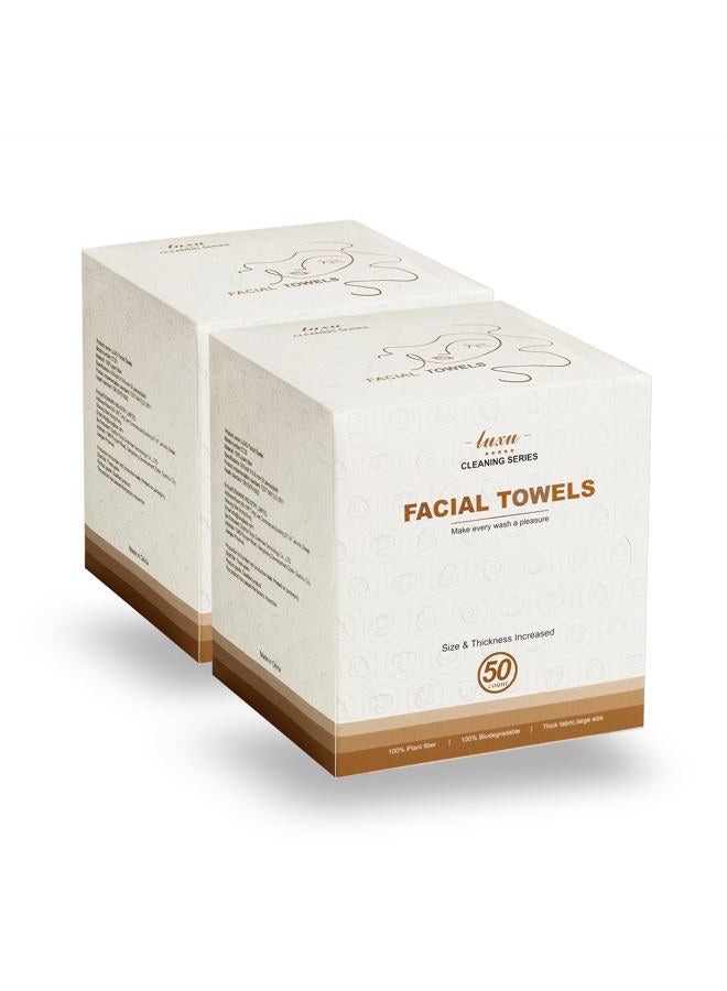 LUXU Large Disposable Face Towel,Extra Thick Soft Facial Towels Plant Fiber Facial Washcloth Biodegradable Dry Wipes for Sensitive Skin,Cruelty Free-100 Count - Image 1