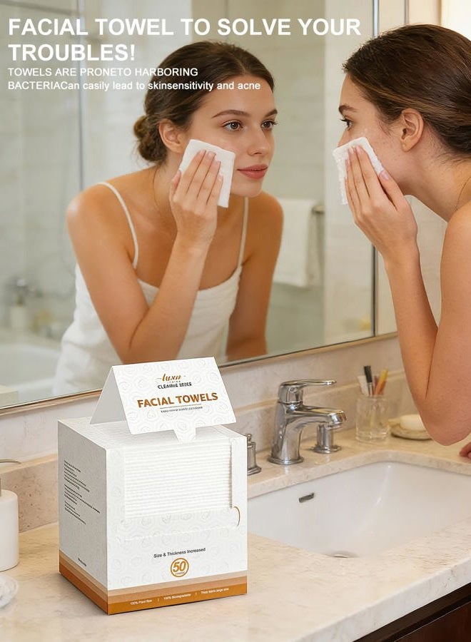 LUXU Large Disposable Face Towel,Extra Thick Soft Facial Towels Plant Fiber Facial Washcloth Biodegradable Dry Wipes for Sensitive Skin,Cruelty Free-100 Count - Image 5
