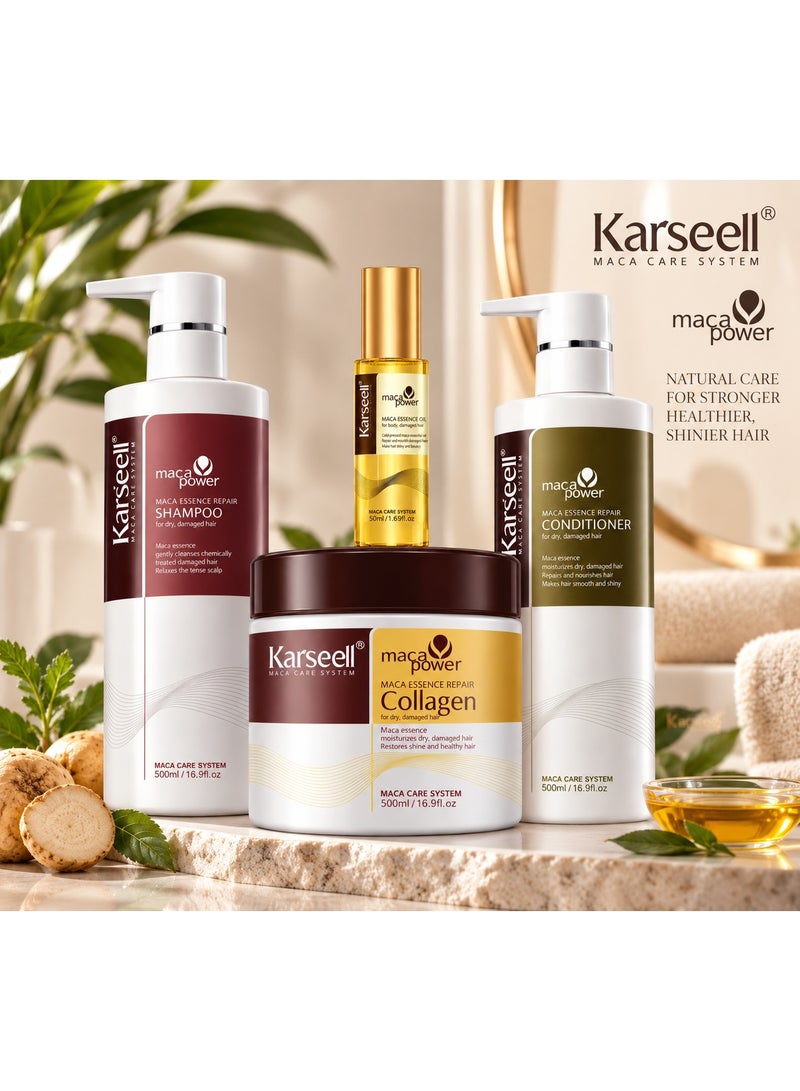 Karseell Complete Hair Care Set for Damaged and Dry Hair: Collagen Mask 500 ml - Karseell Shampoo 500 ml - Deep Moisture Conditioner with Argan Oil 500 ml - Argan Oil Serum 50 ml - Image 1