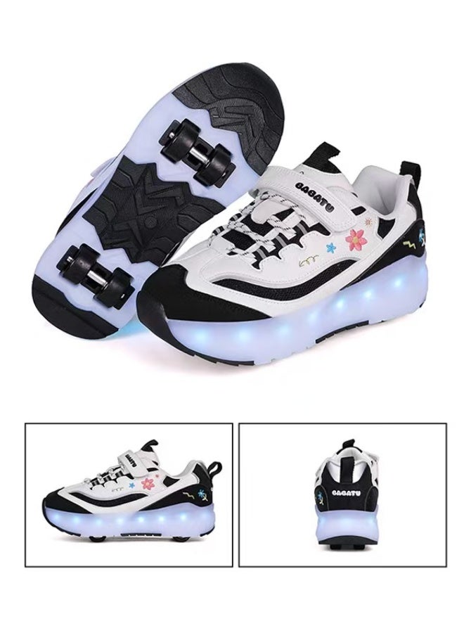 سكاي فيو حذاء تزلج بعجلات للأطفال، مزود بإضاءة LED، مناسب للرياضات الخارجية، للأولاد والبنات، مزود بعجلات قابلة لإعادة الشحن عبر USB، مزود بقفل خطافي وحلقة. المقاسات من 29 إلى 38 - Image 3