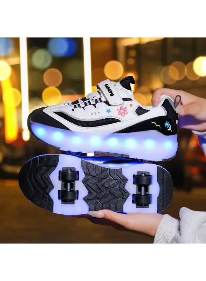 سكاي فيو حذاء تزلج بعجلات للأطفال، مزود بإضاءة LED، مناسب للرياضات الخارجية، للأولاد والبنات، مزود بعجلات قابلة لإعادة الشحن عبر USB، مزود بقفل خطافي وحلقة. المقاسات من 29 إلى 38 - Image 2