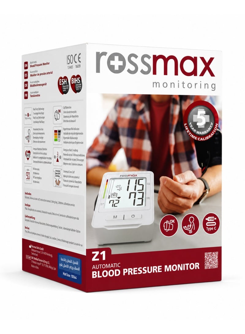 Rossmax Z1 Automatic Digital Upper Arm Blood Pressure Monitor with Universal Cone Cuff - White - Image 1