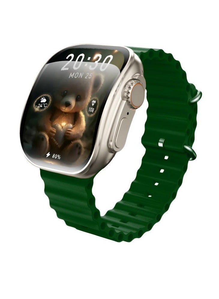 W&O X10 Ultra Smart Watch 3 Curved Glass with Silicone Strap and Wireless Charging Green - Image 1