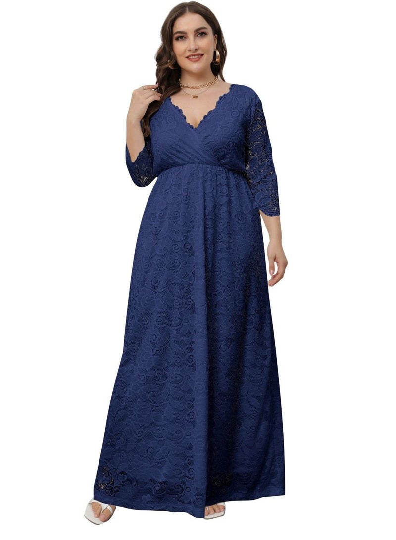 Loquat Women's Large V-Neck High Waist Lace Dress 