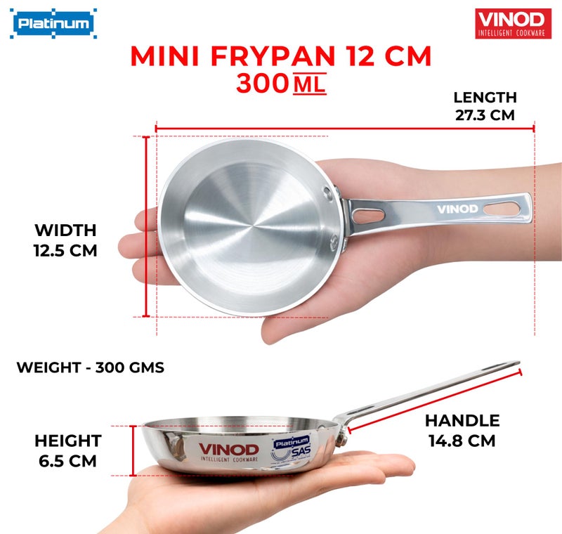 Vinod Platinum Triply Stainless Steel Mini Frypan - 12 cm, Compact Design Frying Pan, Induction Friendly Versatile Fry pan, Perfect for Everyday Cooking, Tadka, Roasting, Omelette - 5 Years Warranty - Image 3