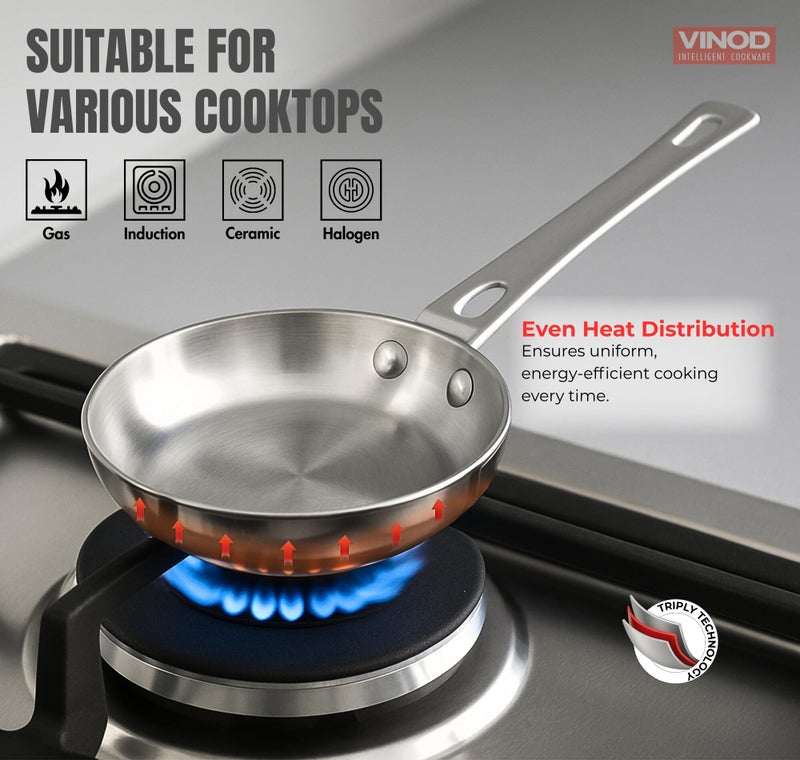 Vinod Platinum Triply Stainless Steel Mini Frypan - 12 cm, Compact Design Frying Pan, Induction Friendly Versatile Fry pan, Perfect for Everyday Cooking, Tadka, Roasting, Omelette - 5 Years Warranty - Image 5